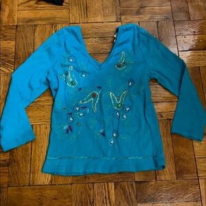 Free People blue 3/4 sleeve v-neck